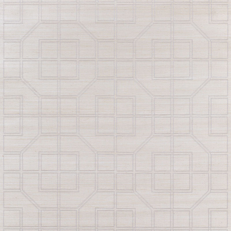 SCHUMACHER  TEXTURED WALLCOVERINGS & PRINTED GRASSCLOTHS LINYI EMBROIDERED FRET SISAL   NATURAL SHIMMER   - 5003555