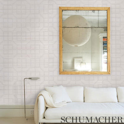 SCHUMACHER  TEXTURED WALLCOVERINGS & PRINTED GRASSCLOTHS LINYI EMBROIDERED FRET SISAL   NATURAL SHIMMER   - 5003555