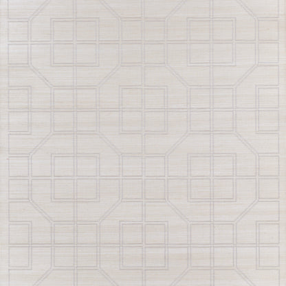 SCHUMACHER  TEXTURED WALLCOVERINGS & PRINTED GRASSCLOTHS LINYI EMBROIDERED FRET SISAL   NATURAL SHIMMER   - 5003555