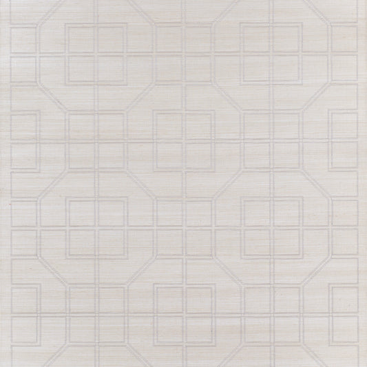 SCHUMACHER  TEXTURED WALLCOVERINGS & PRINTED GRASSCLOTHS LINYI EMBROIDERED FRET SISAL   NATURAL SHIMMER   - 5003555