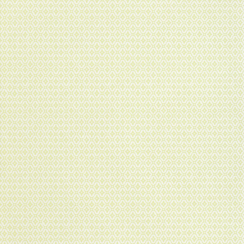 Soft lemon-yellow fabric featuring a delicate white diamond lattice pattern.