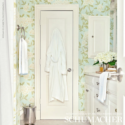 SCHUMACHER WALLCOVERING  GREENHOUSE WHITNEY FLORAL   AQUA   - 5004382