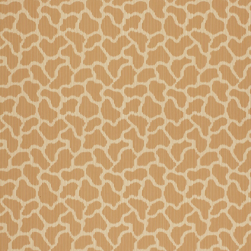 Beige fabric with repeating cream wavy lattice shapes and subtle vertical stripes, retro organic print for upholstery.