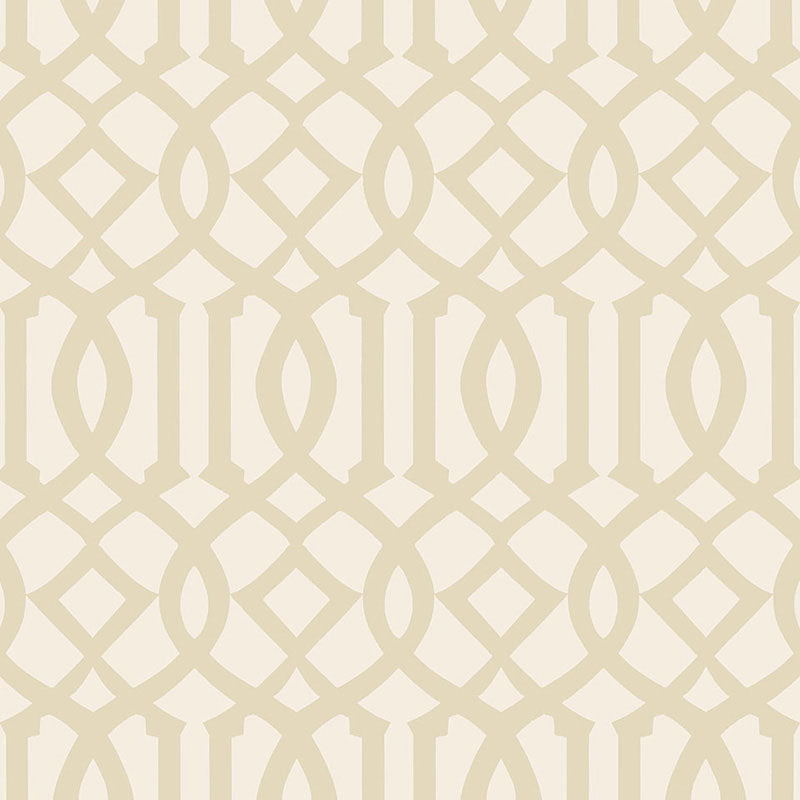 Beige interlocking lattice wallpaper pattern on cream backdrop; geometric, elegant for walls.