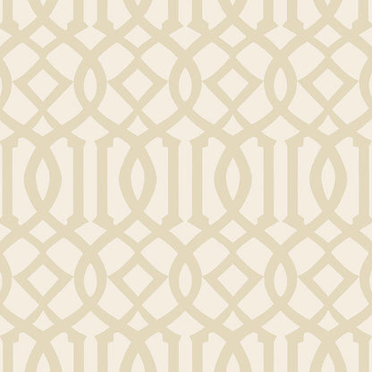 Beige interlocking lattice wallpaper pattern on cream backdrop; geometric, elegant for walls.