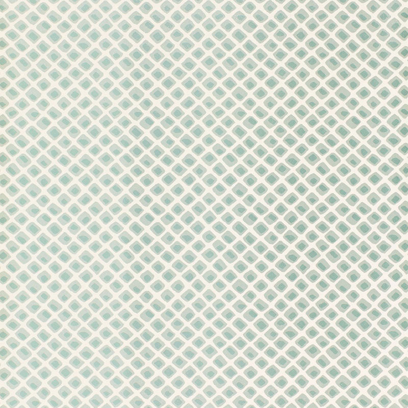 Mint teal diamond lattice pattern on cream background, repeating geometric mesh fabric.