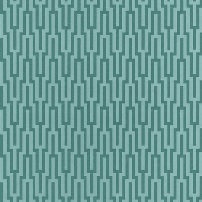 Teal geometric pattern of interlocking vertical link shapes, a muted turquoise wallpaper print.