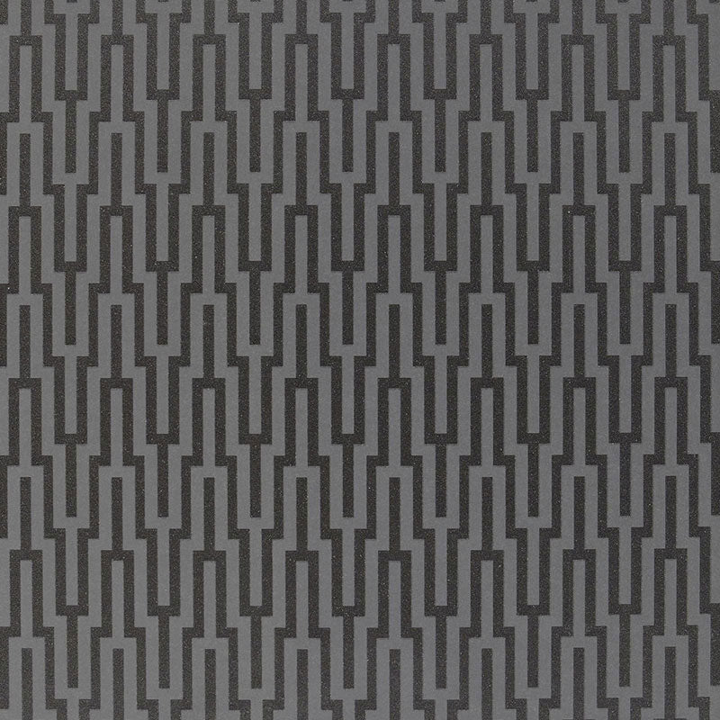 Gray chain-link geometric pattern in a repeating vertical motif; dark and light gray textile texture.