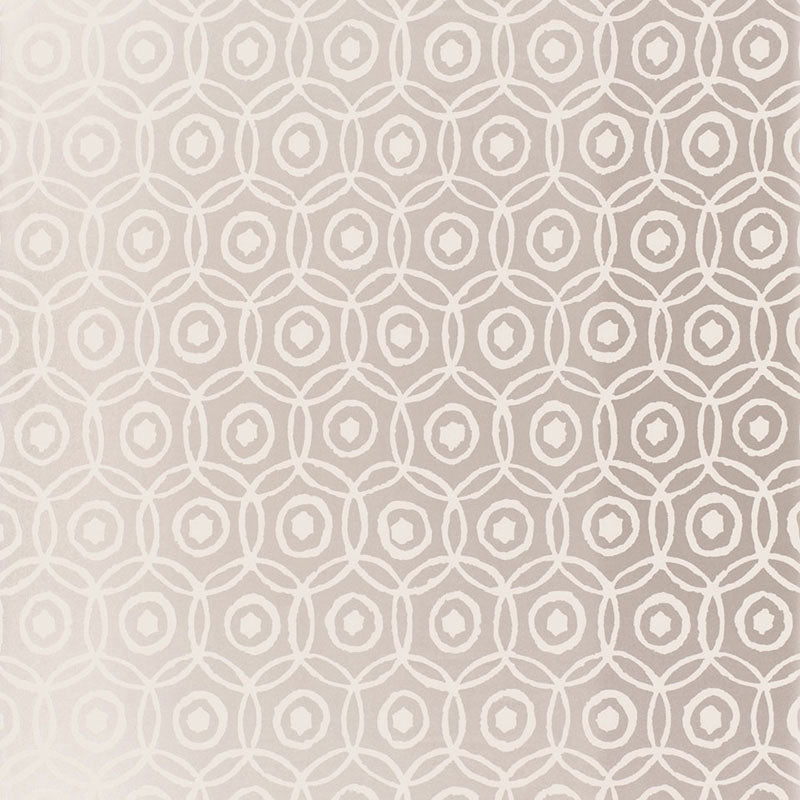 Beige textile with a repeating interlocking ring pattern in ivory; modern geometric rug or wallpaper texture.