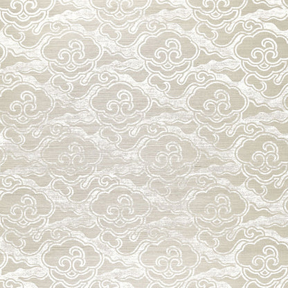 Cream and beige cloud-pattern fabric texture with scrolling motifs for an elegant decorative textile.