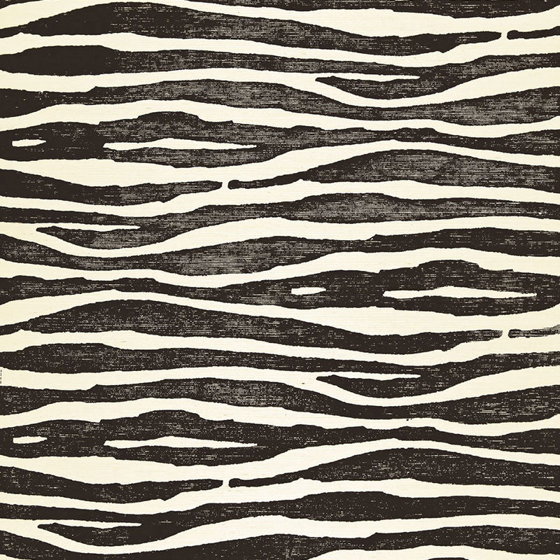 Brown zebra stripe pattern on cream background; bold decorative textile.