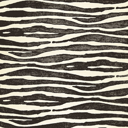 Brown zebra stripe pattern on cream background; bold decorative textile.