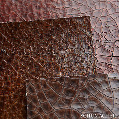Cracked leather swatches in saddle tones with a textured crackle finish for upholstery.