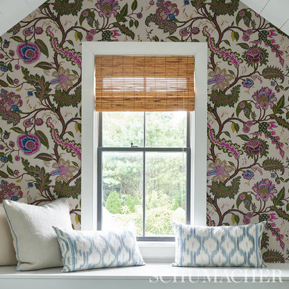 Sinhala Sidewall wallpaper jewel color by Schumacher, luxury tree of life designer wallpaper inspired by antique French indienne print, elegant non-woven wallcovering for living room, bedroom, dining room or feature wall, high-end traditional interior design, SKU 5006614