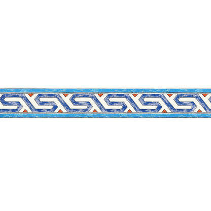 Blue Greek key meander ceramic tile border with subtle accents, decorative wall trim.