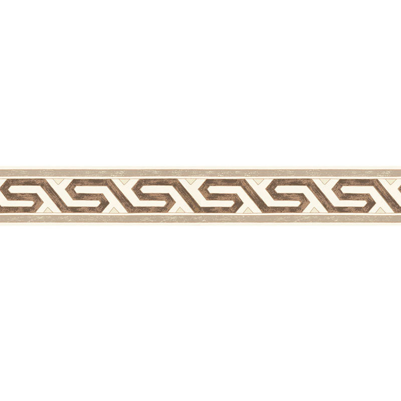 Decorative Greek key border strip in brown and beige tones, horizontal tile trim.