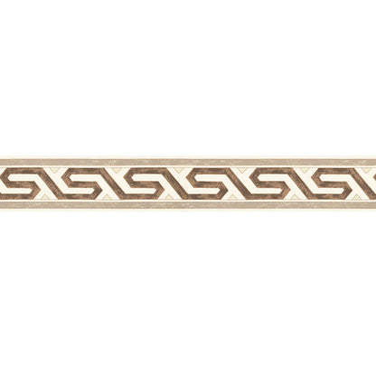 Decorative Greek key border strip in brown and beige tones, horizontal tile trim.