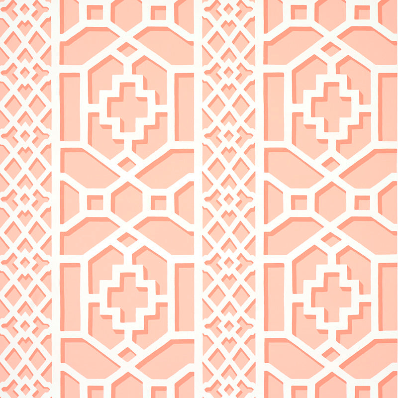 SCHUMACHER WALLCOVERING  HAPPY TOGETHER ZANZIBAR TRELLIS   CORAL   - 5006946