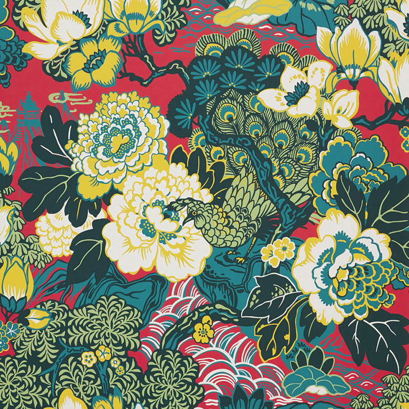 SCHUMACHER WALLCOVERING  EXUBERANT PRINTS SHANGHAI PEACOCK   CERISE   - 5006990