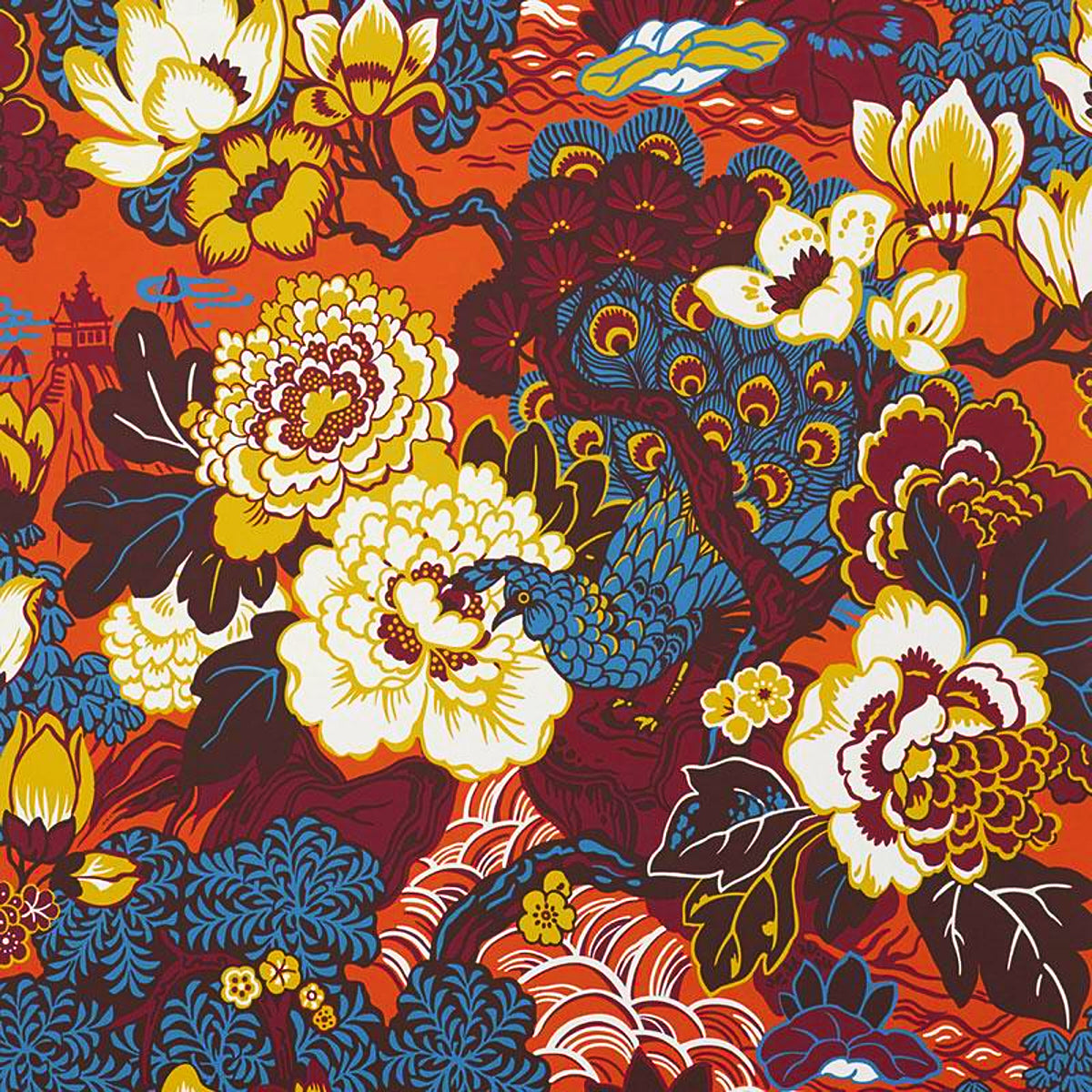 SCHUMACHER  EXUBERANT PRINTS SHANGHAI PEACOCK   Cinnabar   - 5006992