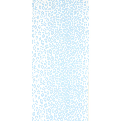 Light blue leopard-print pattern on white fabric, vertical orientation.