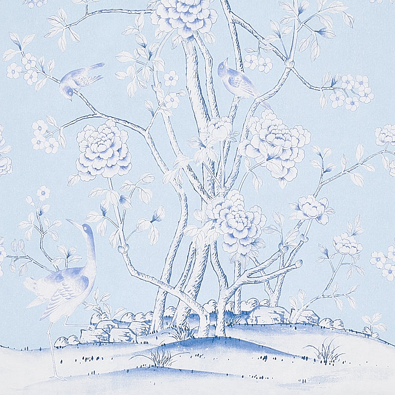 SCHUMACHER WALLCOVERING  RHAPSODY IN BLUE CHINOIS PALAIS PANEL   SKY   - 5007128