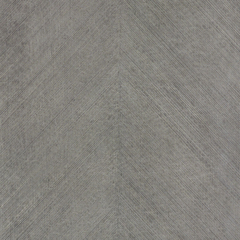 Gray driftwood faux combed chevron pattern wallpaper with a textured surface.