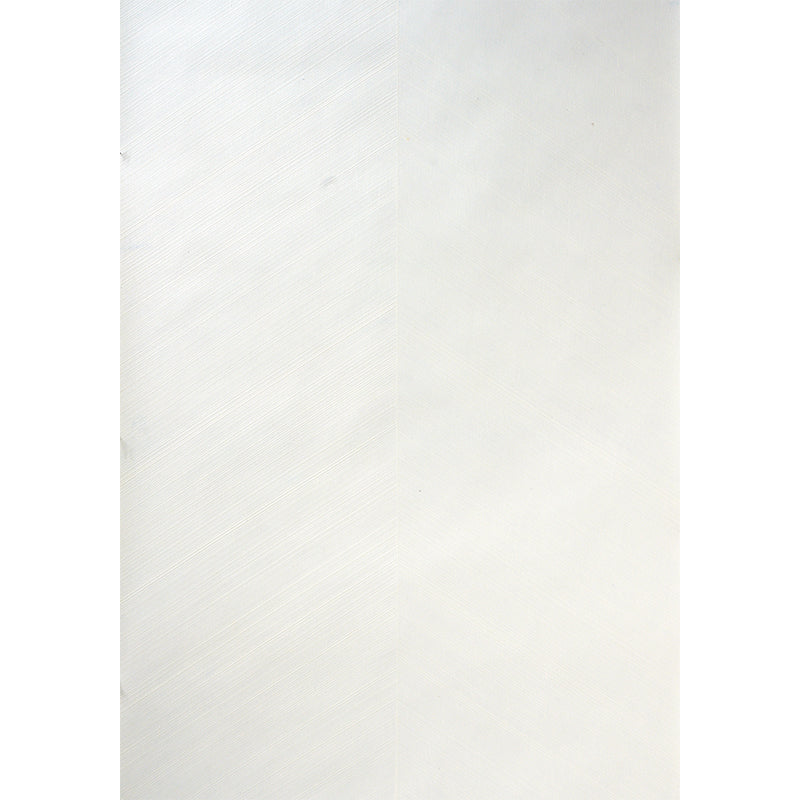Ivory textured combed chevron wallcovering with a vertical seam.