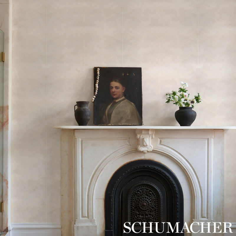 Ivory textured chevron wallpaper with a combed finish; high-performance wallcovering.