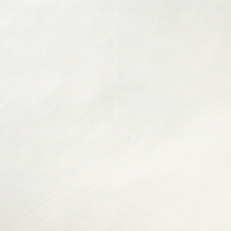 Two ivory textured wallpaper panels with combed chevron pattern and a vertical seam.