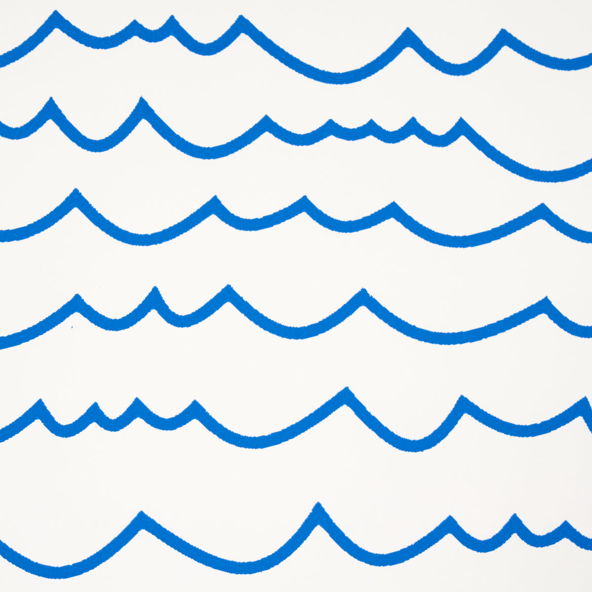 White backdrop with repeating bold blue wave pattern, nautical style for textiles or decor.