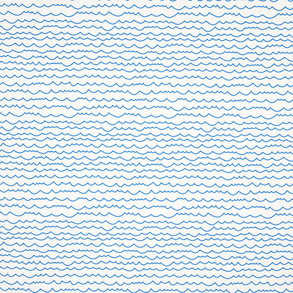 Blue wavy line pattern on white fabric; seamless ocean-inspired textile print for decor or garments.