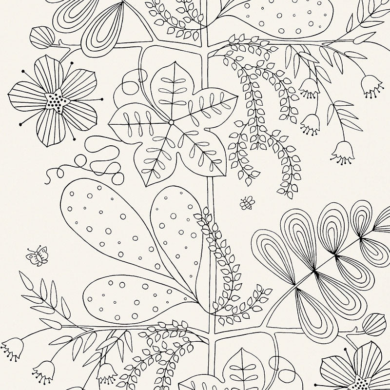 SCHUMACHER WALLCOVERING  DRAWN FROM NATURE BLOMMEN   NOIR / BLANC   - 5007490