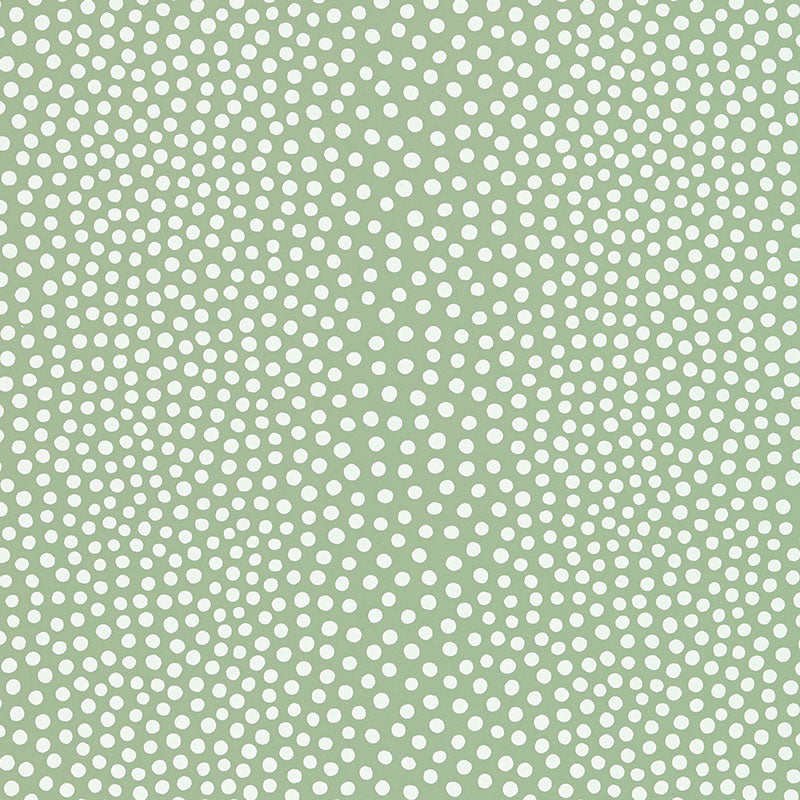 Sage green fabric with small white polka dots in a dotted pattern.