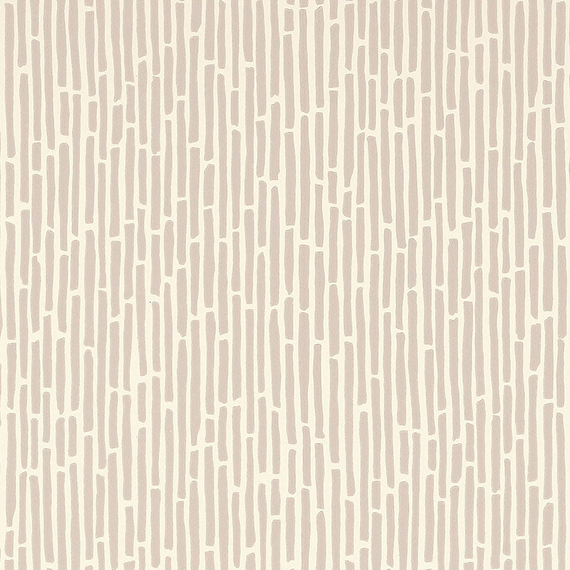 Beige wallpaper with vertical taupe rectangular dash pattern in an irregular brick-like layout.