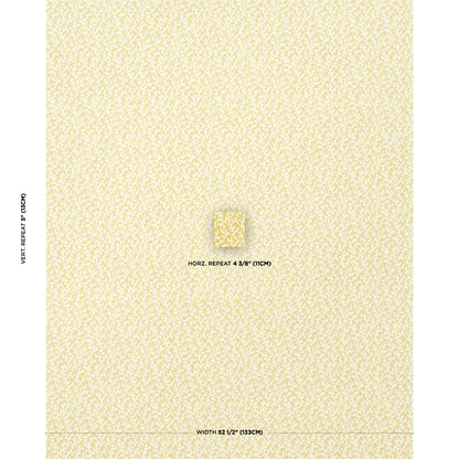 Cream background with tiny yellow floral ditsy print; fabric swatch showing tile repeat for upholstery or drapes.
