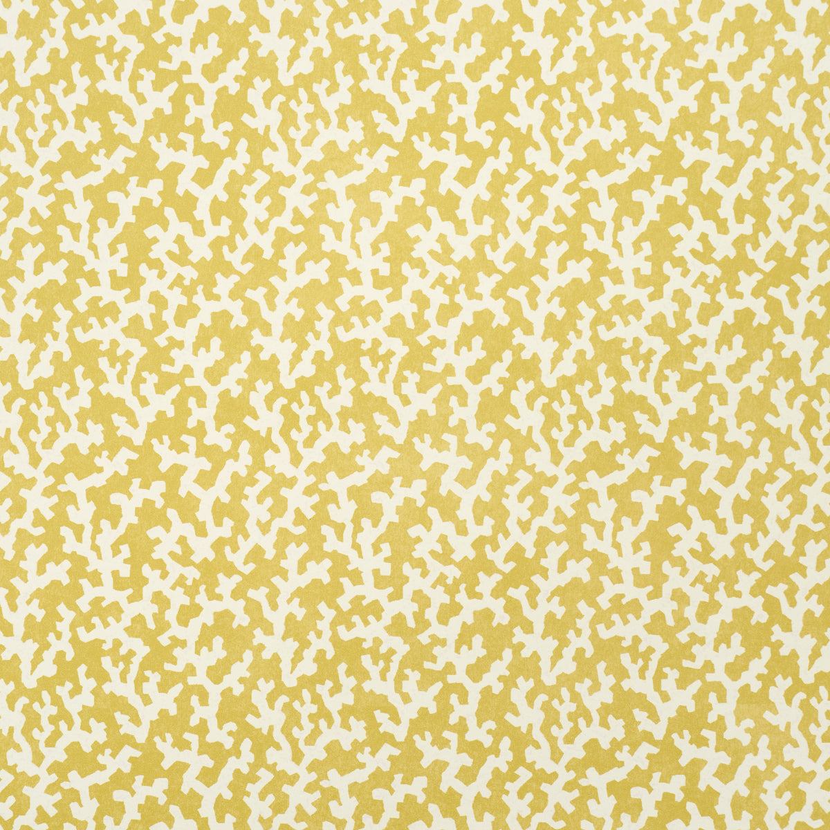 Gold fabric with dense white abstract speckle pattern; contemporary textile for upholstery or decor.
