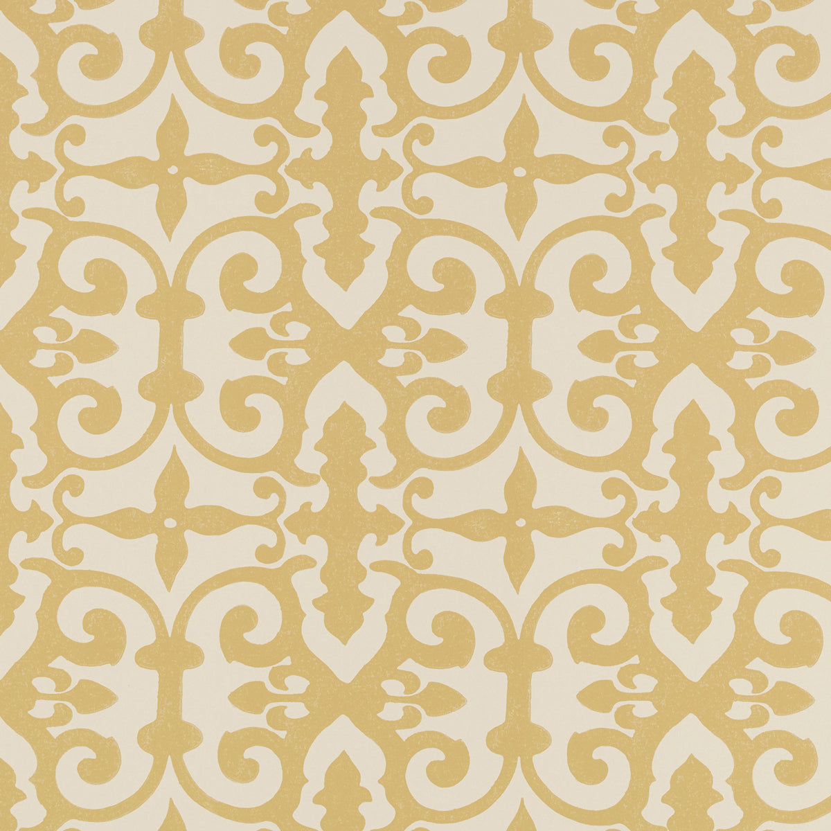 Beige damask ornate pattern on cream background; decorative wallpaper or fabric print.
