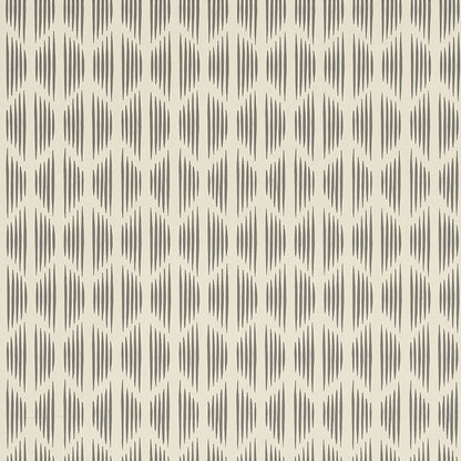 Beige wallpaper with repeating grey oval motifs formed by vertical strokes in a geometric pattern.