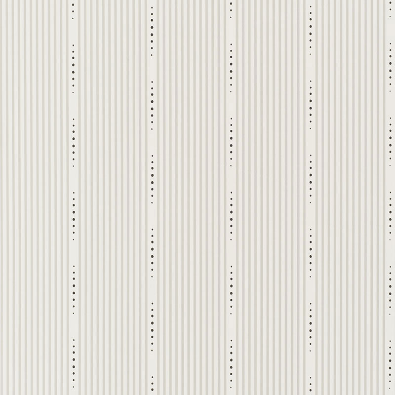 Beige vertical striped wallpaper with dotted accent lines; modern minimalist pattern.