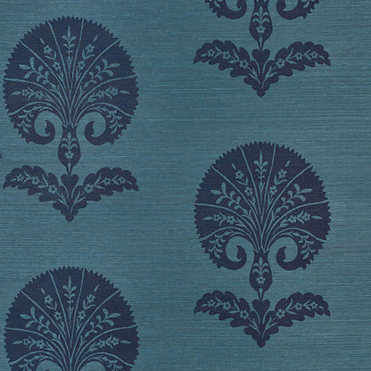 SCHUMACHER WALLCOVERING  SHANGRI-LA OTTOMAN FLOWER SISAL   PEACOCK   - 5008212
