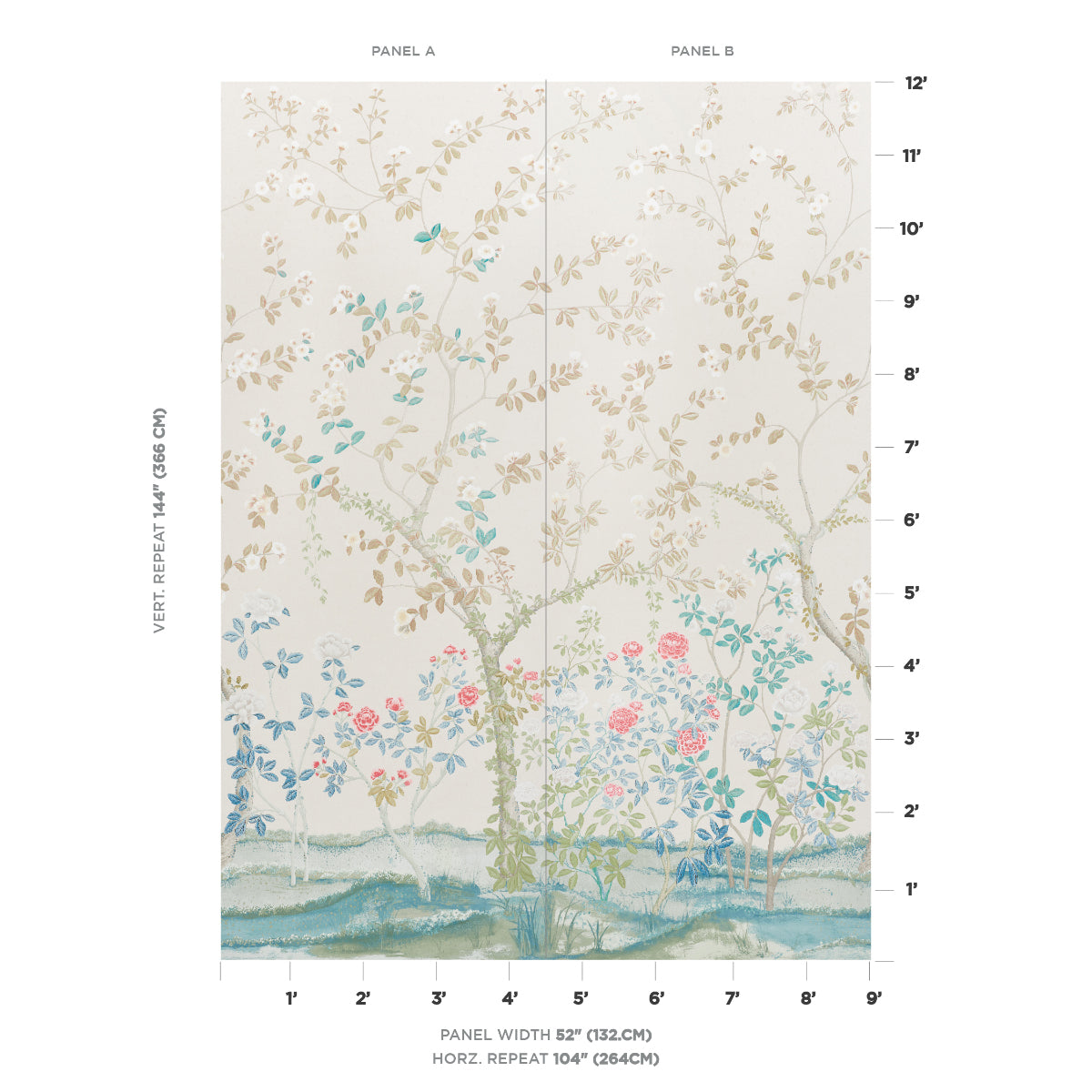 SCHUMACHER WALLCOVERING  MILES REDD MADAME DE POMPADOUR PANEL SET   ALABASTER   - 5008540