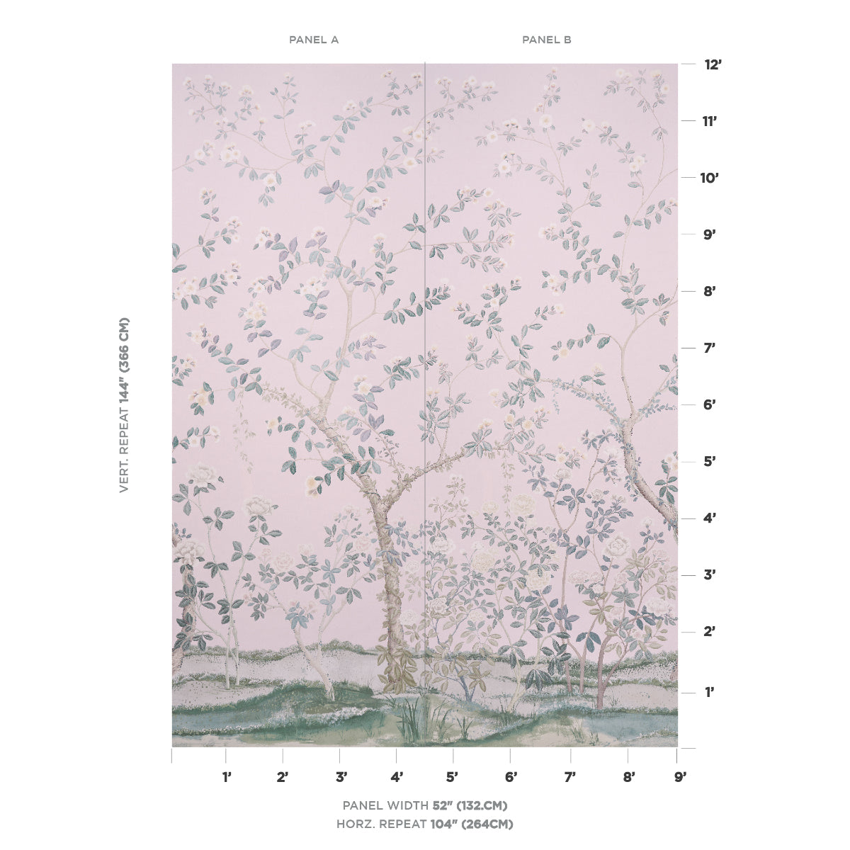 SCHUMACHER WALLCOVERING  MILES REDD MADAME DE POMPADOUR PANEL SET   BLUSH   - 5008542