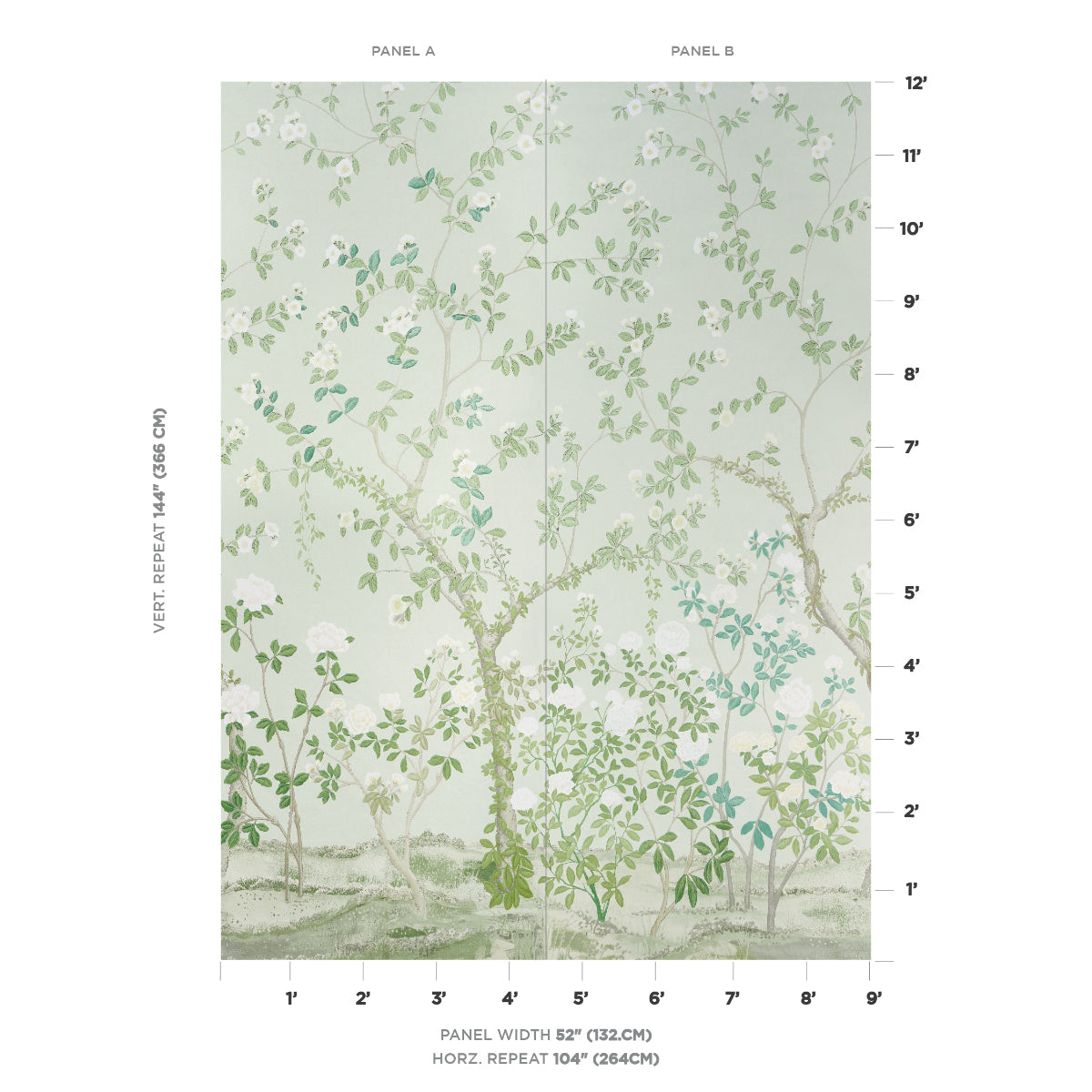 SCHUMACHER WALLCOVERING  PANELS COLLECTION MADAME DE POMPADOUR PANEL SET   GREEN   - 5008543