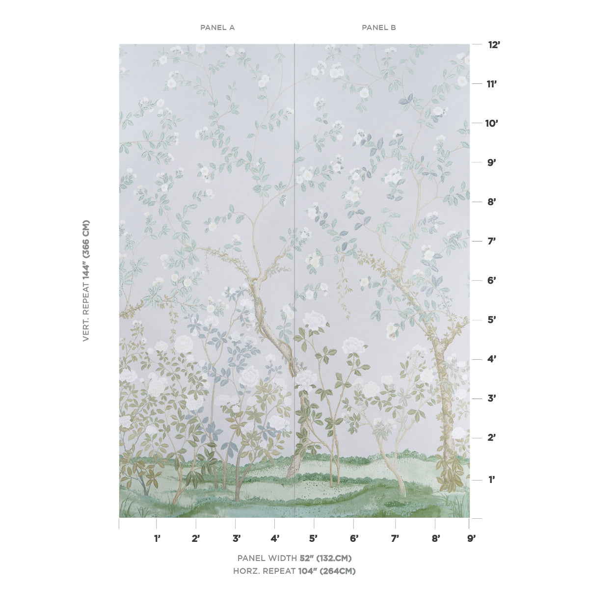 SCHUMACHER WALLCOVERING  PANELS COLLECTION MADAME DE POMPADOUR PANEL SET   GREY   - 5008545