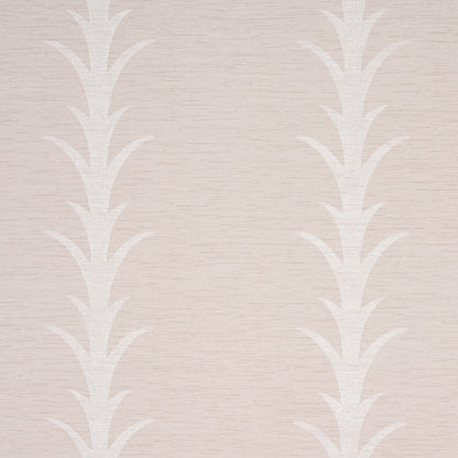 Beige textured wallpaper with white vertical fern-like motifs in two mirrored columns.
