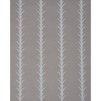 Grey wallpaper with acanthus stripe pattern, repeating botanical design.