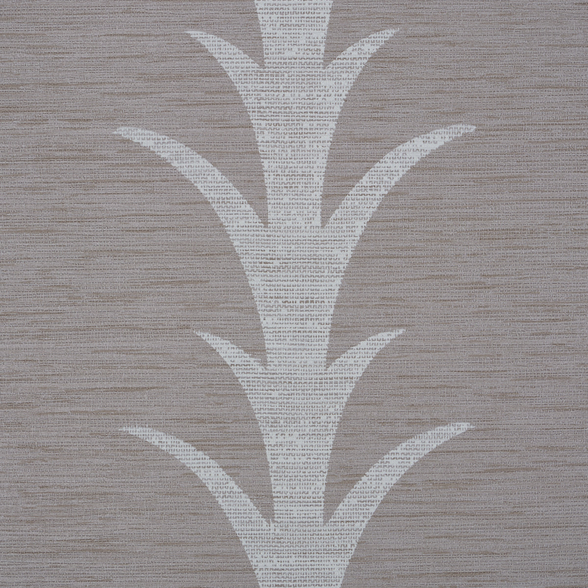 Grey vinyl wallcovering with an acanthus stripe pattern.
