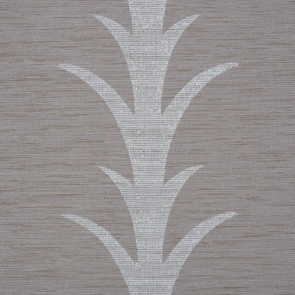 Grey vinyl wallcovering with an acanthus stripe pattern.
