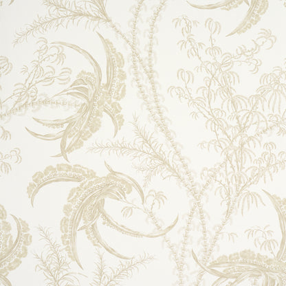 Cream wallpaper with pale beige botanical damask pattern of vines and ferns for walls.
